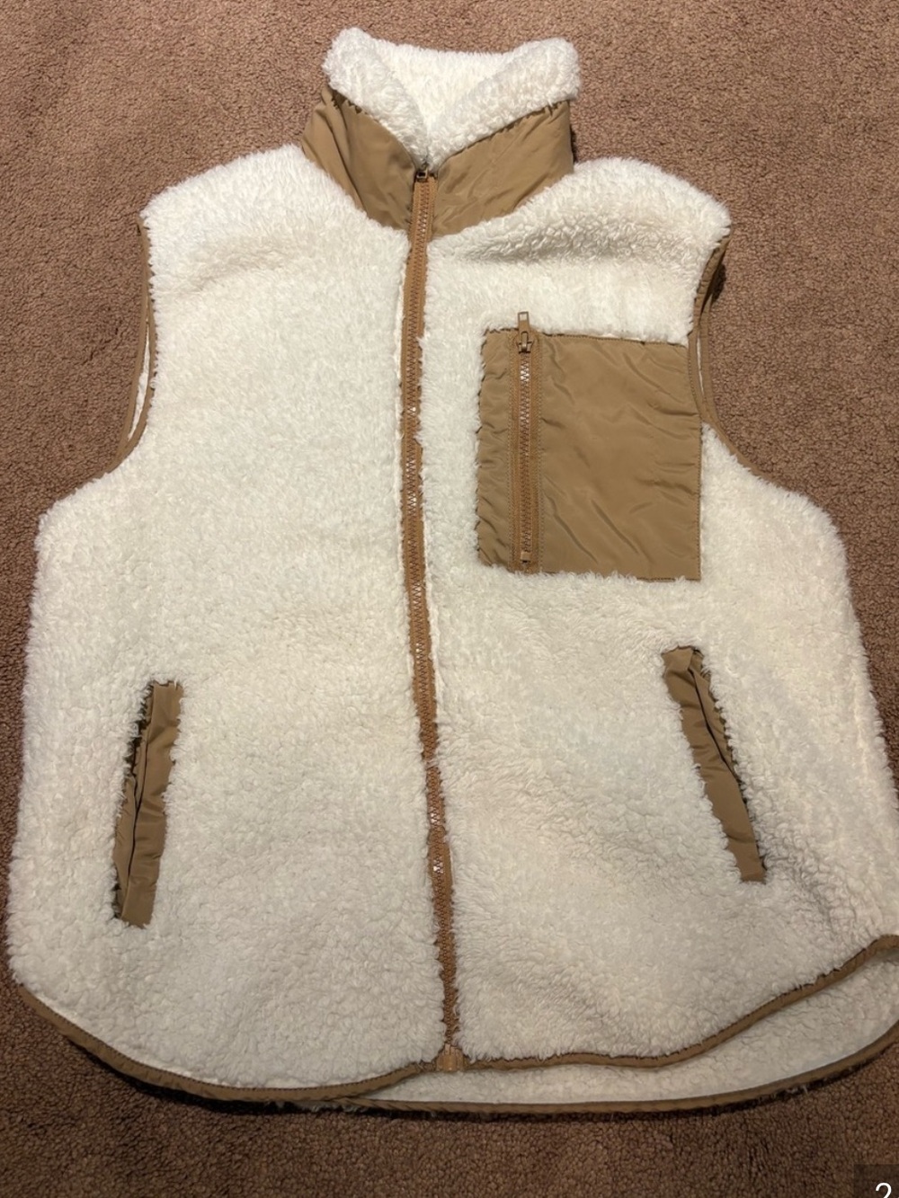 3 for $14 SHEIN Cream Sherpa Vest with Tan Trim and Pocket size xs
